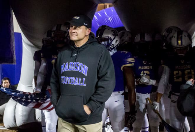 James Madison coach Mike Houston (shown last year) added three players to the Dukes' 2018 recruiting class on Wednesday.