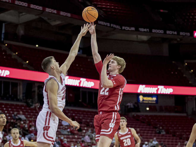 Steven Crowl (22) takes a shot during the Red-White Scrimmage earlier this month