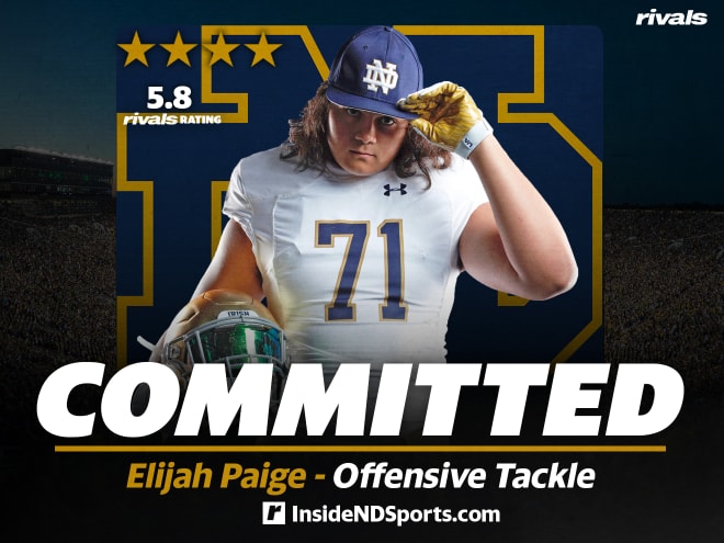Four-star offensive tackle Elijah Paige, a 2023 recruit, announced a commitment to Notre Dame on Friday.