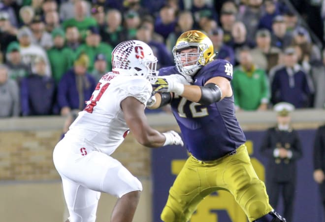 Junior right tackle Robert Hainsey combines with senior left tackle Liam Eichenberg to give the Irish a potentially dominant tackle tandem.