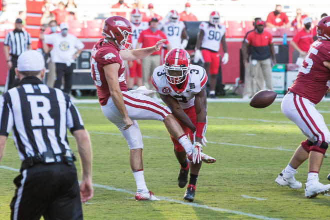 A blocked punt was one of several special teams mistakes by Arkansas on Saturday.