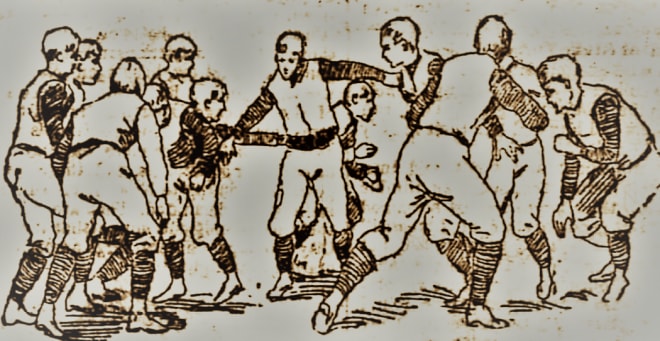 A sketch of action from the 1892 Georgia-Auburn game.