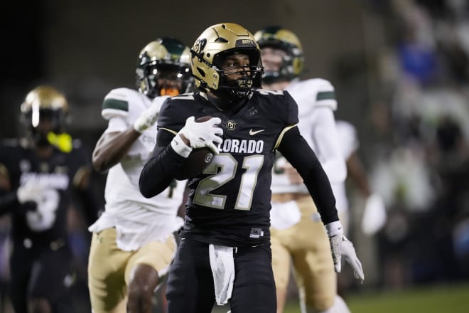 Shilo Sanders returns an interception for touchdown Saturday vs. Colorado State.