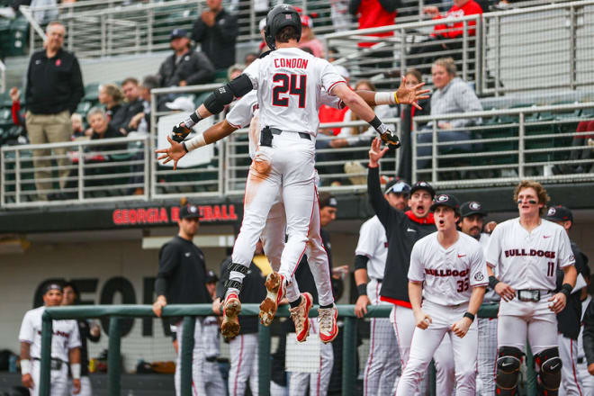 Charlie Condon celebrates his 21st home run against Kennesaw State.