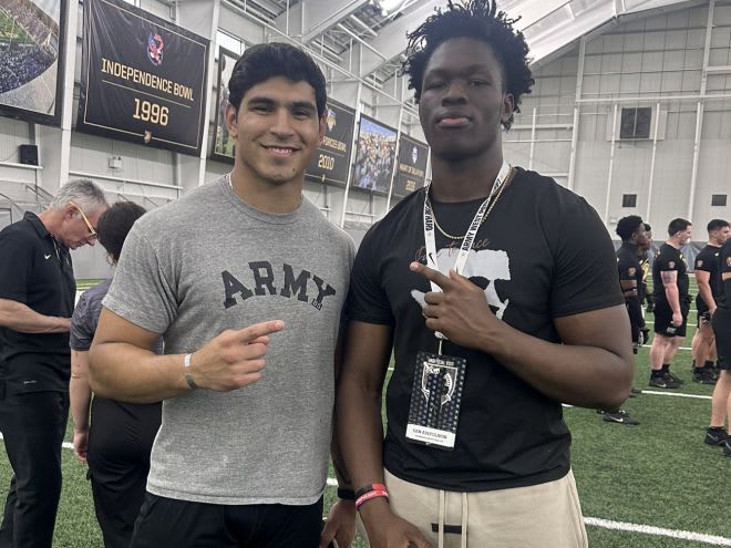 2023 Army Football Co-Captain & current New York Jets LB Jimmy Ciarlo with #-Star prospect Daniel Adefolarin