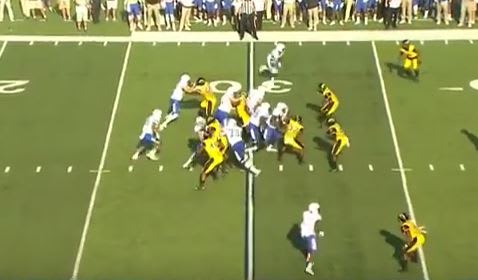 On one of Kentucky's more successful rushing plays of the game, the offensive line created much bigger running lanes and also managed to get to the second level with the receivers in good blocking position as well