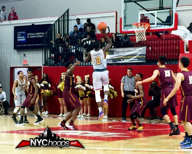 Keith Williams hits a floater for Bishop Loughlin