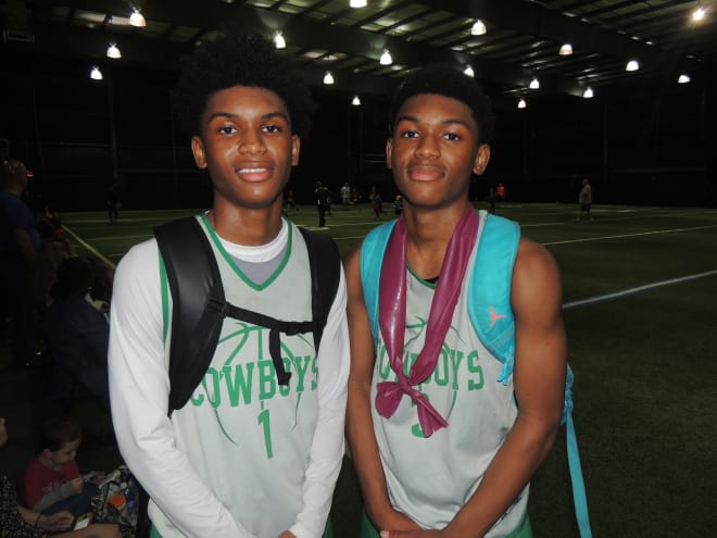 High Point (N.C.) Southwest Guilford freshman point guard Keyshaun Langley, left, and his fraternal twin brother, Kobe, are being evaluated by NC State.