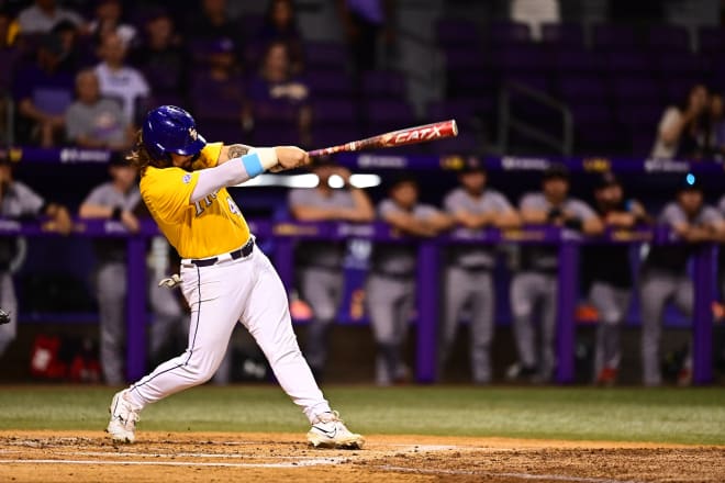 LSU designated hitter Tommy White drove in four runs in the Tigers' 9-2 win over Lamar in Alex Box Stadium Wednesday night.
