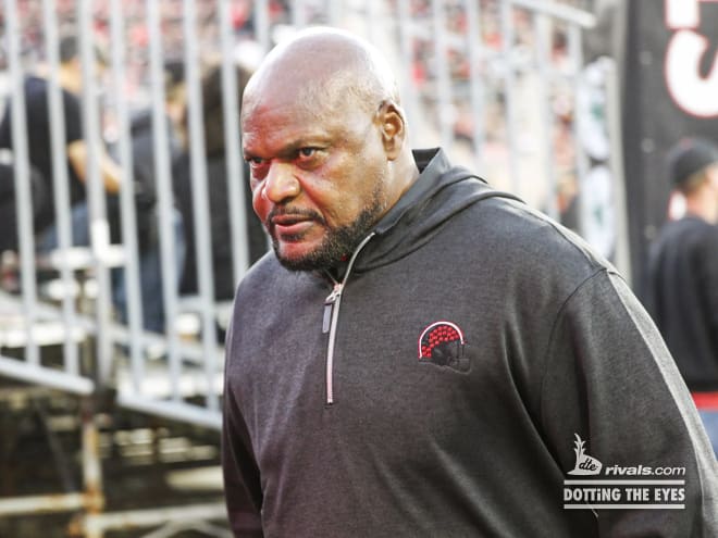 Larry Johnson is back for his 10th season coaching the Ohio State defensive line. (Birm/DTE)