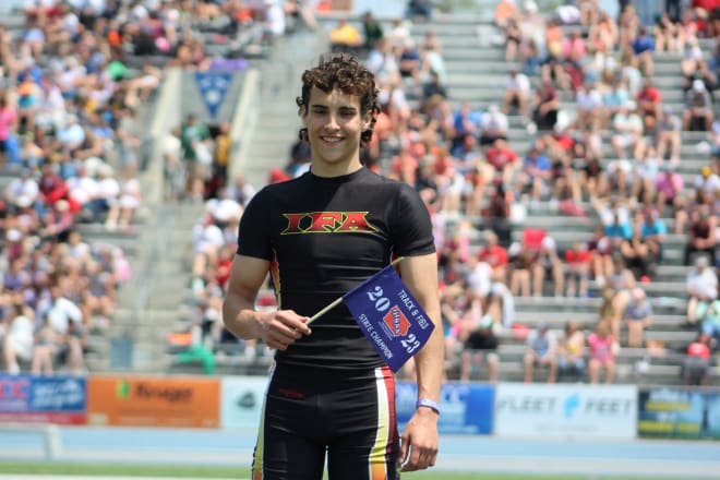 Iowa football and track recruit Jaden Damiano took the 2A 400-meter hurdles title at the IHSAA state track and field meet. 