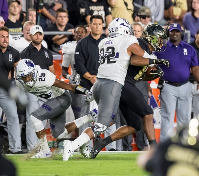 Nate Hall gets the defensive game ball against Purdue.