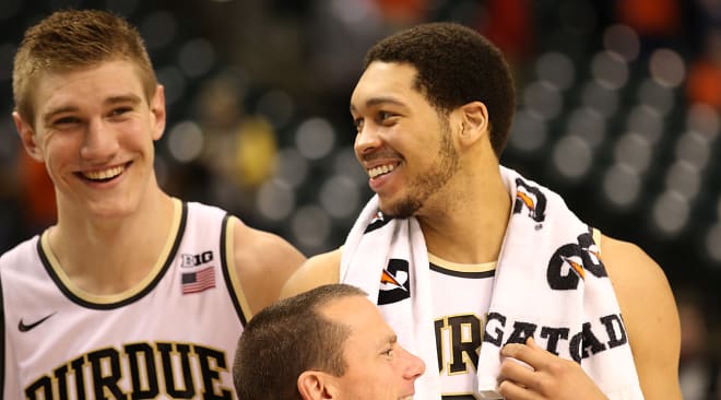 For Purdue, its 'Skyline' front line started with A.J. Hammons (right), then Isaac Haas