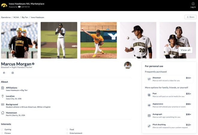 A sample FLIGHT profile, from Iowa baseball pitcher Marcus Morgan