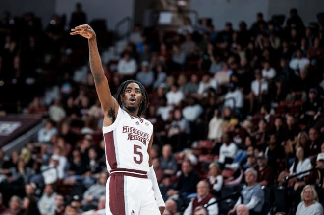 STARKVILLE, MS - November 28, 2022 - Mississippi State Forward Kimani Hamilton (#5) during the game between the Omaha Mustangs and the Mississippi State Bulldogs at Humphrey Coliseum.