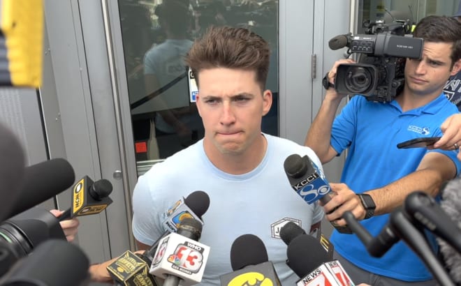 QB Cade McNamara meets with reporters on Tuesday, August 29, 2023.