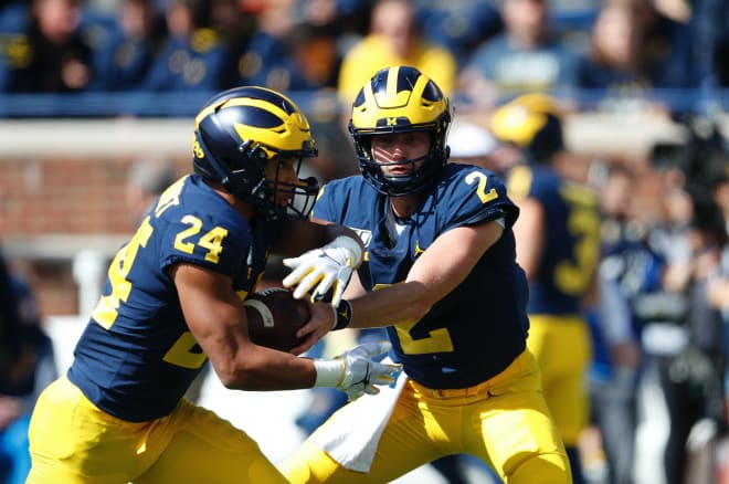 Michigan Wolverines football senior quarterback Shea Patterson went 19-for-29 for 207 yards with no touchdowns and no picks on Saturday.