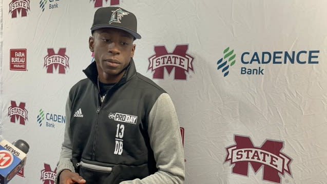 Emmanuel Forbes spoke with the media following Pro Day activities in Starkville.