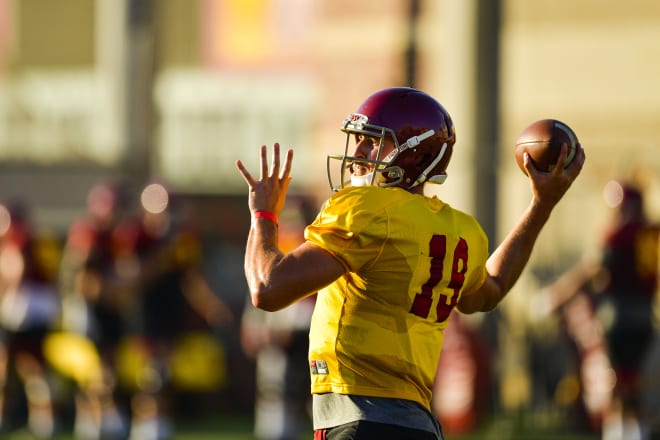 Backup quarterback Matt Fink throws on Monday.