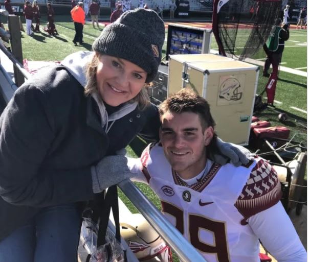 FSU punter Alex Mastromanno poses for a photo in Boston with his mother, Kathryn.