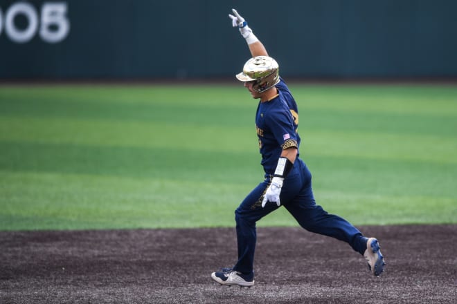 Notre Dame catch David LaManna rounds the bases at Lindsey Nelson Stadium on Sunday after tyring the game with Tennessee, 3-3, in the seventh inning of a 7-3 Irish victory.
