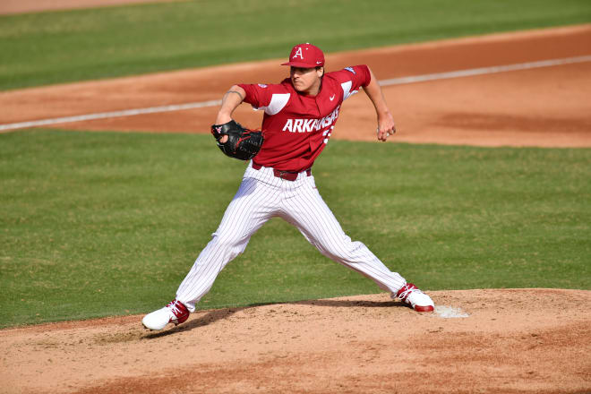 Patrick Wicklander threw six scoreless innings for Arkansas on Saturday.