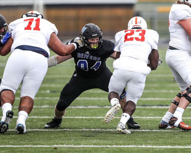 Former Iowa Western and new Penn State defensive lineman Jordan van den Berg in action.