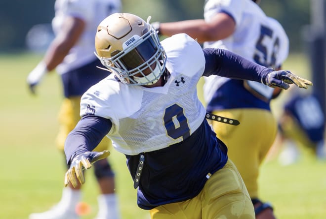 Senior end Daelin Hayes was a standout for the Irish defense from today's practice.