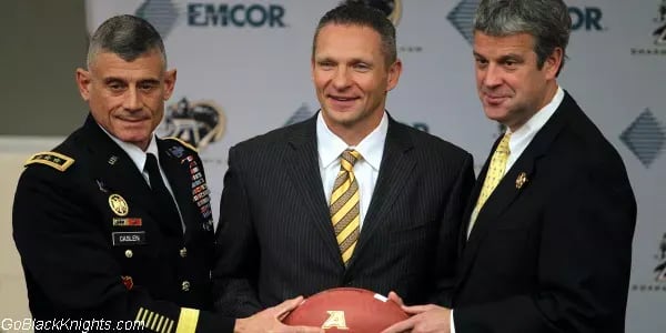 The Official Announcement (left to right): Superintendent Robert Caslen, New HC Jeff Monken & AD Boo Corrigan