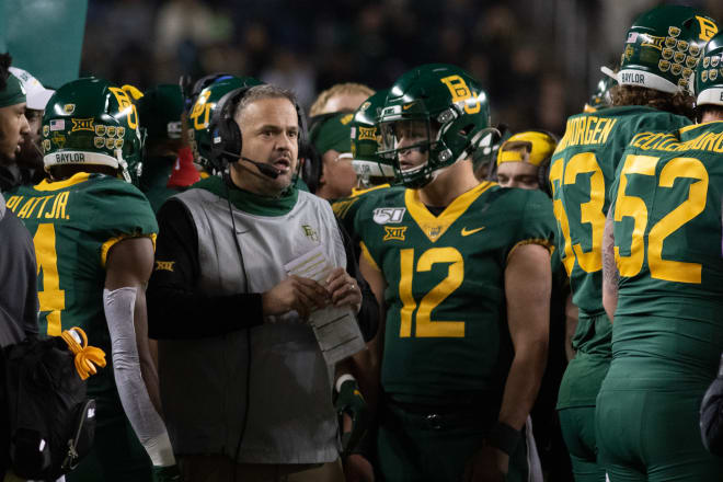 Baylor HC Matt Rhule and QB Charlie Brewer during the game against West Virginia.