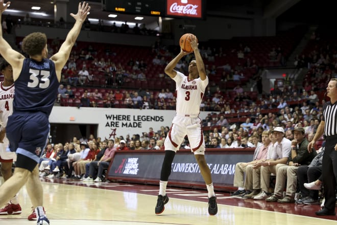Rylan Griffen attempts a 3 during Alabama's 95-59 victory over Liberty. Photo | Alabama Athletics 