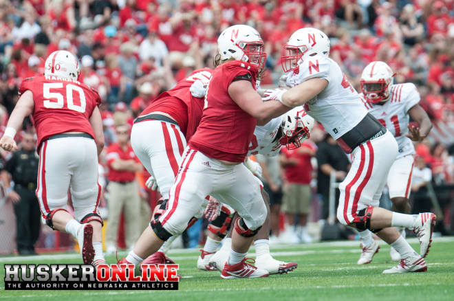 Nebraska's offensive line finished off spring on a high note with their play in the Red-White spring game. 