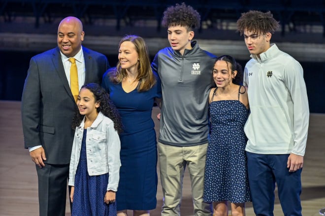 Micah Shrewberry and family, including son Braeden (far right), a Penn State signee who's expected to join his father at Notre Dame.