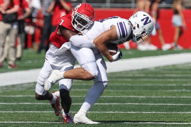 Sixth-year transfer wide receiver Cam Johnson leads Northwestern with 12 catches for 141 yards through three games.