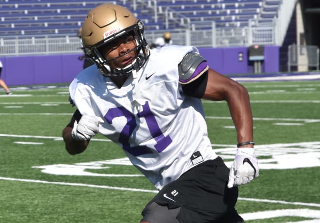 James Madison safety Adam Smith runs through a drill during Dukes practice earlier this week at Bridgeforth Stadium.