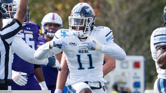 Khairi Manns logged six TFLs and was tied for the team lead with three sacks in 2021 (Photo courtesy of Maine Football).