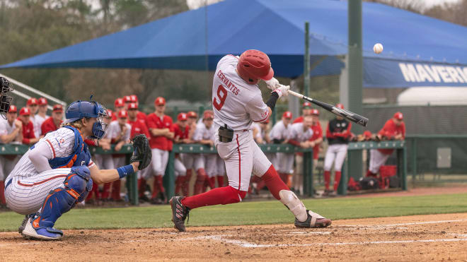 Senior infielder Efry Cervantes swings through on a pitch.