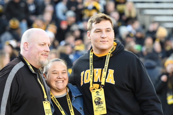 Class of 2021 offensive lineman Beau Stephens and family at Kinnick Stadium on Saturday.