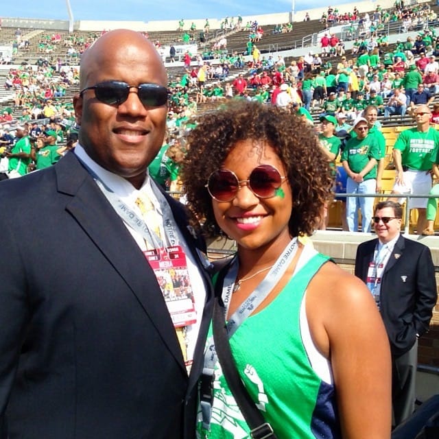 West with his daughter Simone, a Notre Dame senior who will graduate next May.