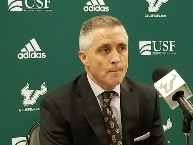 USF Bulls Head Coach Brian Gregory listens to a question from the media atger USF defeated FAMU