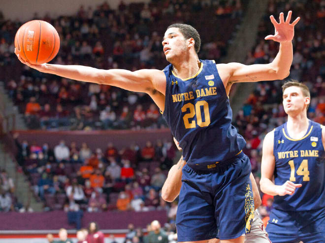 Graduate forward Paul Atkinson Jr. led Notre Dame with 19 points in a 79-73 loss at Virginia Tech.