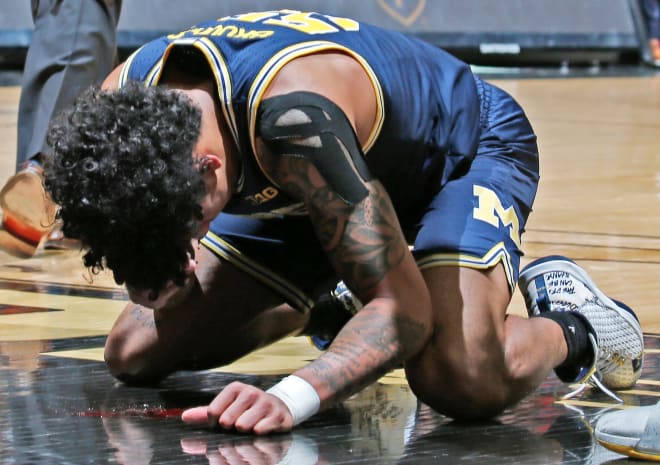 Michigan Wolverines Basketball sophomore guard Eli Brooks took a shot to the nose and didn't return against Purdue in a 71-63 win. 