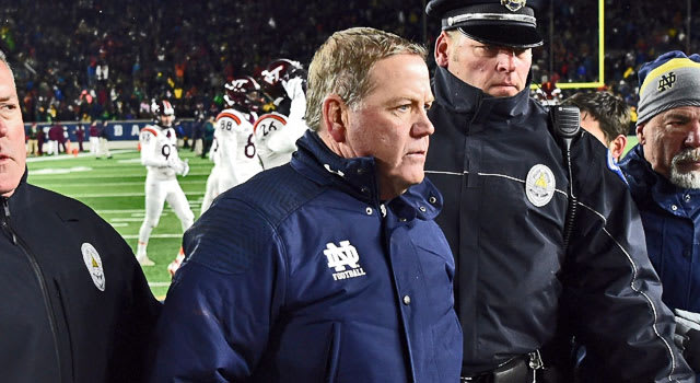 Brian Kelly's Irish lost at home to Virginia Tech in 2016 (above), but won in Blacksburg last year, 45-23.