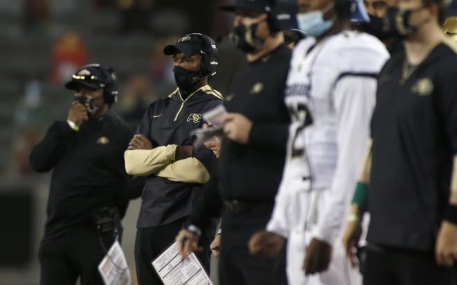 Karl Dorrell on the sidelines during Colorado's 24-13 win over Arizona on Dec. 5.