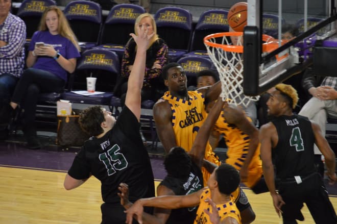ECU's Caleb White fires in two of his game high 22 points in a 73-50 win over Stetson on Sunday.
