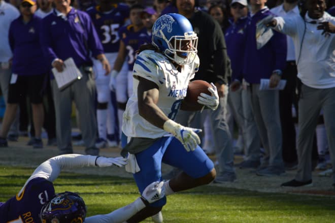 Darrell Henderson scores one of his three touchdowns on the day to lead Memphis to a 59-41 victory over ECU.