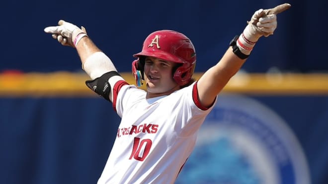 Arkansas 2B Peyton Stovall against South Carolina in the SEC Tournament.