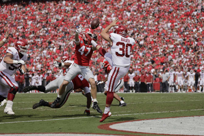 Georgia defensive back Dan Jackson (47) during the Bulldogs’ game with Arkansas in Dooley Field at Sanford Stadium in Athens, Ga., on Saturday, Oct. 2, 2021. (Photo by Andrew Davis Tucker/UGA Sports Communications)