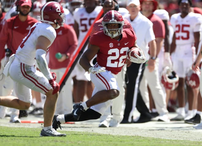 Alabama running back Justice Haynes (22). Photo | Alabama Athletics 