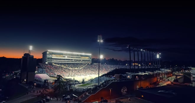 Ross-Ade Stadium on the night of the Ohio State game in 2018. Football attendance has increased nearly 49 percent from 2016-18.